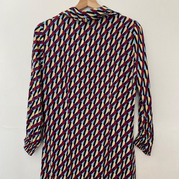 Zara The Sussy Geometric Button Front Maxi Dress with Tie Neck Size Small - Picture 5 of 7